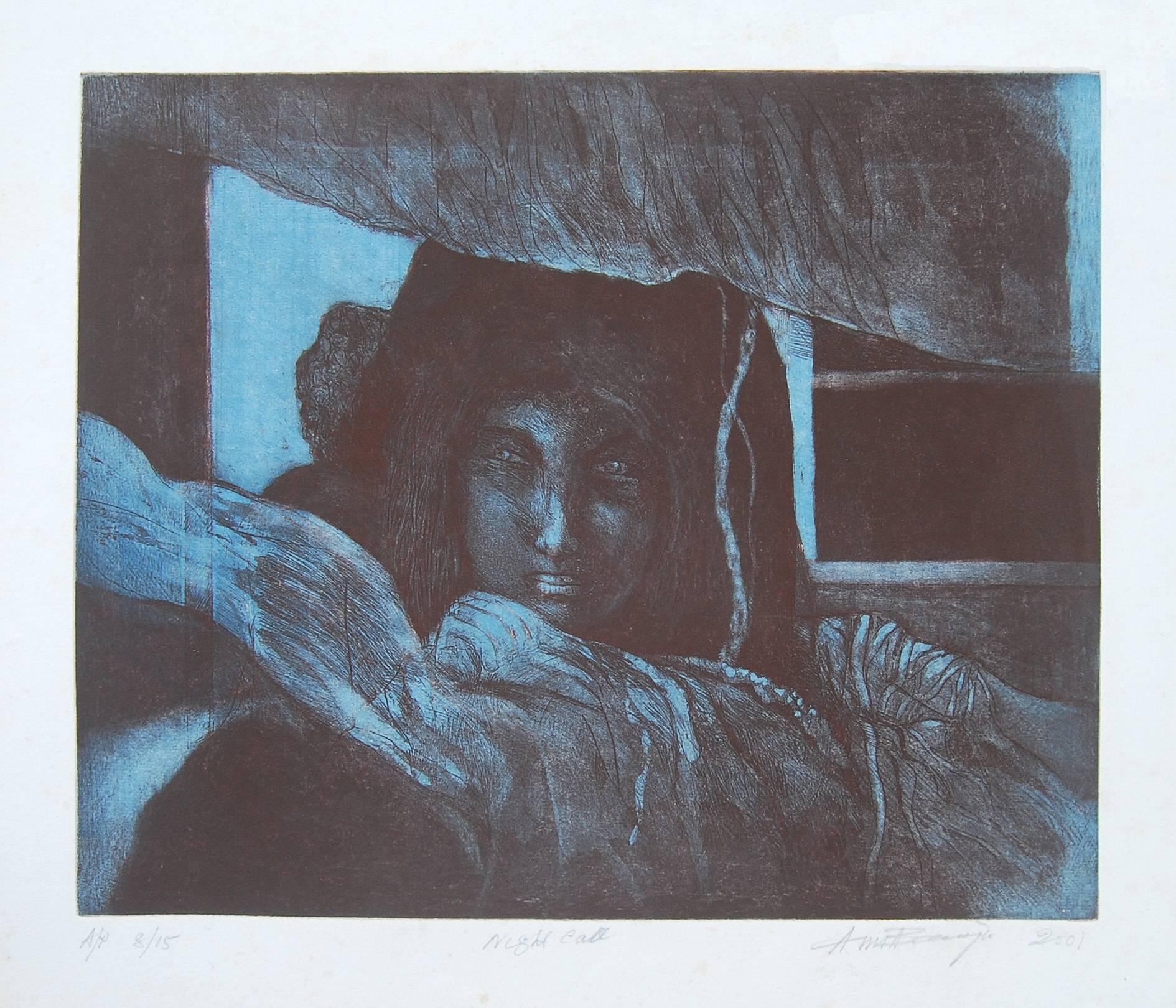 Amitabha Banerjee Figurative Print - Night Call : Gorgeous work by Amitaha Banerjee in Etching on paper