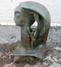 Nude rendition, Mother-Child, Bronze, Modern Sculptor from 20th Century India.