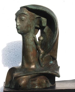 Nude rendition, Mother-Child, Bronze, Modern Sculptor from 20th Century India.