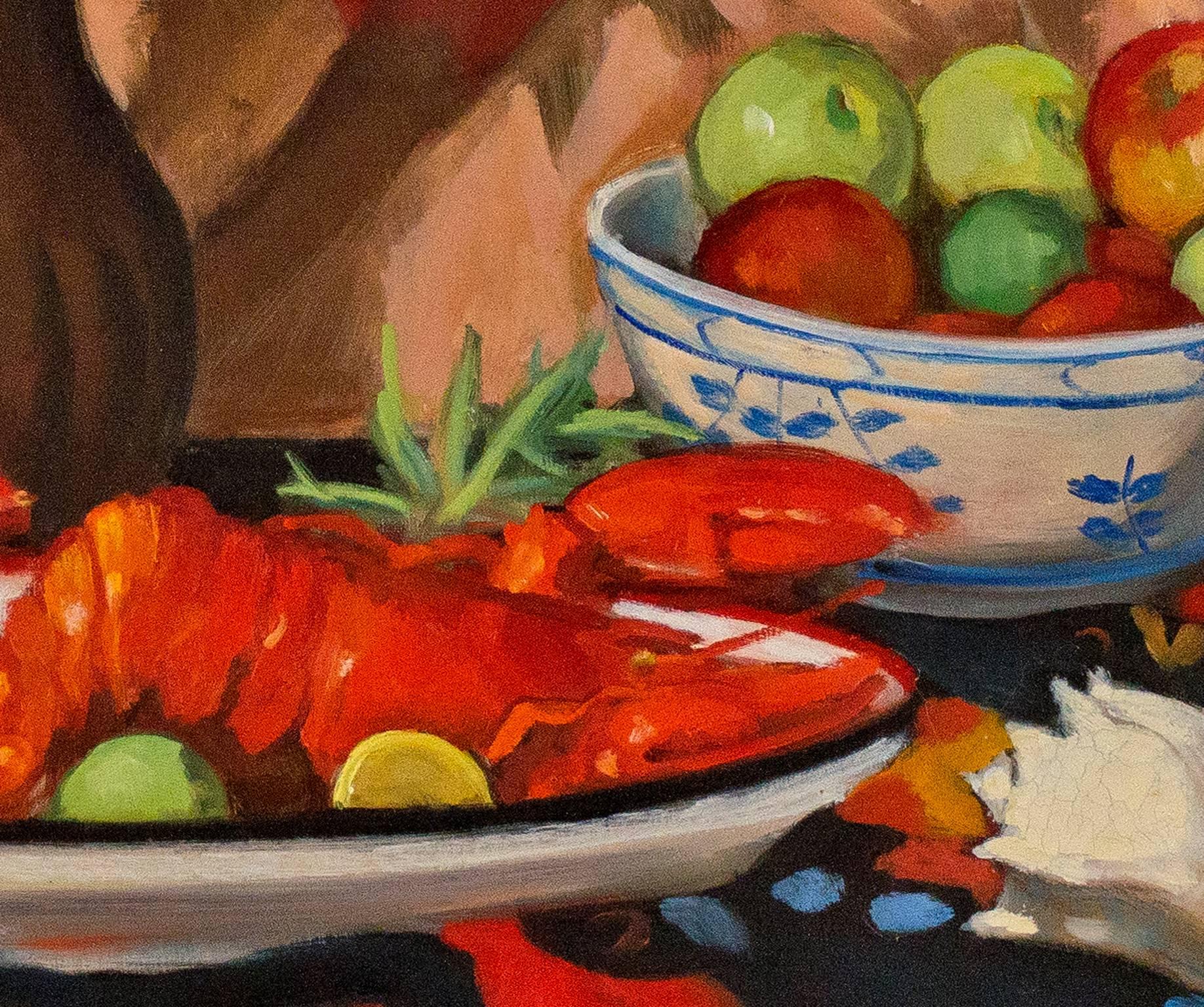 Lobsters and White Daisies  - Black Still-Life Painting by Warren Brandt
