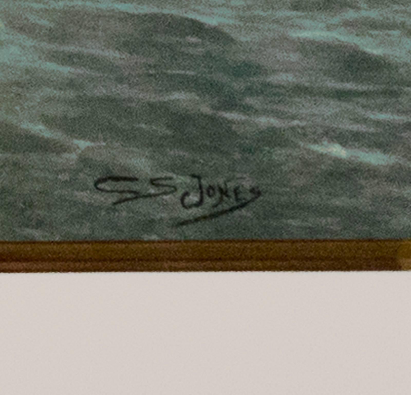 Segelboot auf Wasser Gemälde des frühen 20. Jahrhunderts Meeres- und Meeresboote, Wellenwolken – Art von C.S. Jones