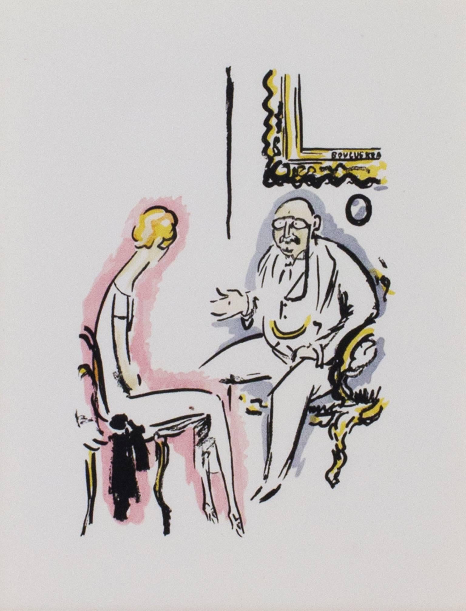 Kees van Dongen Figurative Print - "Couple Conversing - La Garconne Series, " Pochoir on paper by Kees van Dogen