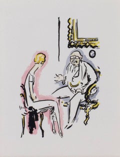 "Couple Conversing - La Garconne Series, " Pochoir on paper by Kees van Dogen