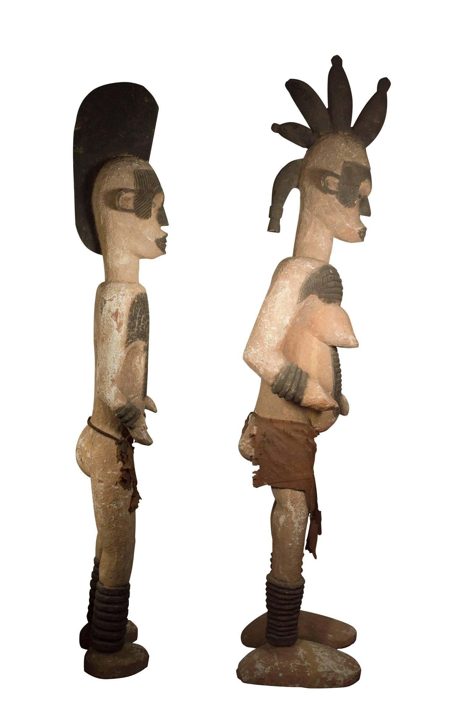 Unknown Figurative Sculpture - "Pair of Ibo (Igbo) Ancestral Figures, " two Wooden Statues from Nigeria 