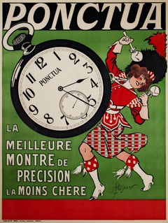 "Ponctua (Clock), " Advertisement Antique Poster signed by Rene Prejelan