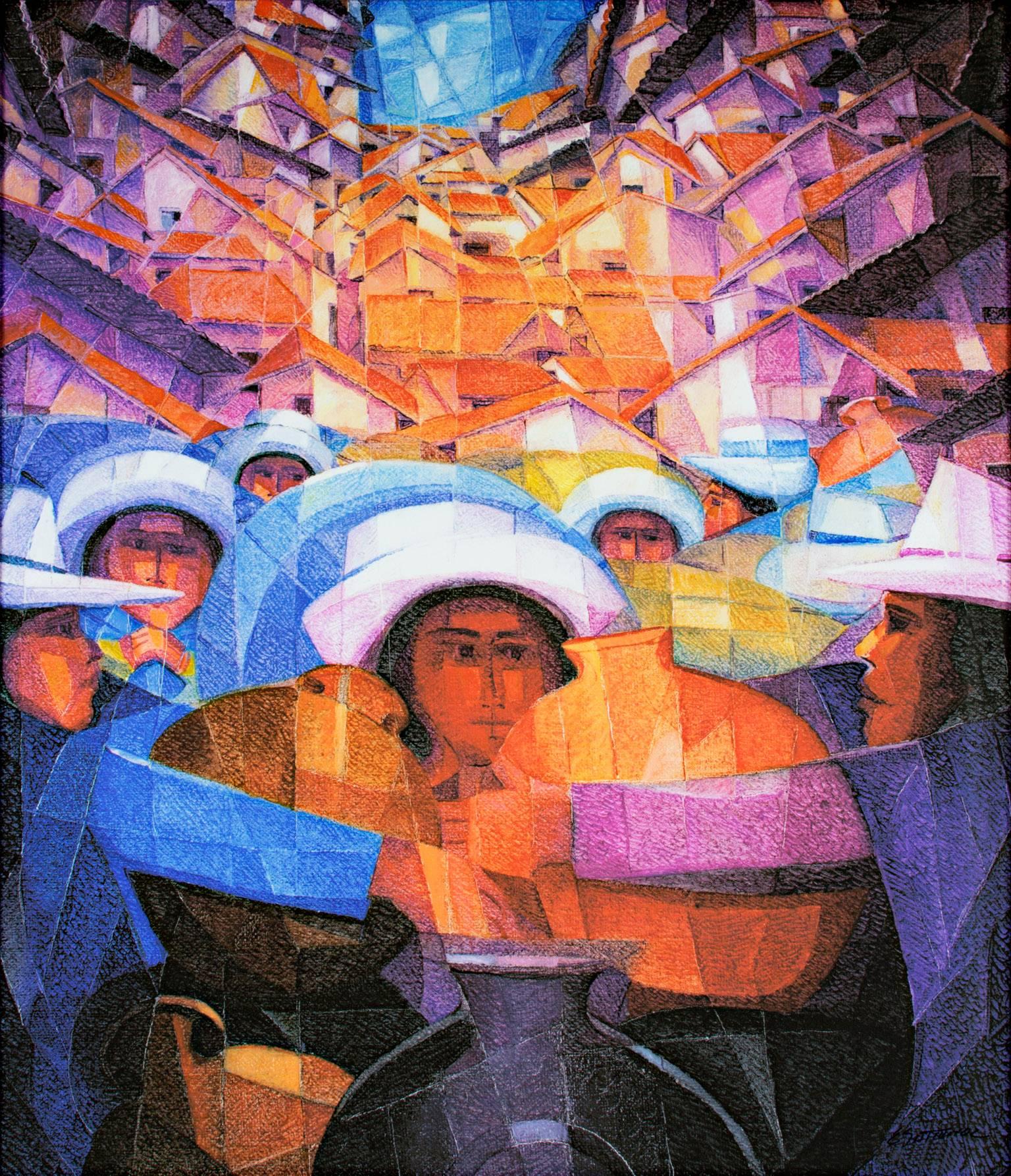 „Paisaje Andino“, lebendiger Giclee-Druck auf Leinwand von Ernesto Gutierrez  – Art von Ernesto Gutierrez (b.1941)