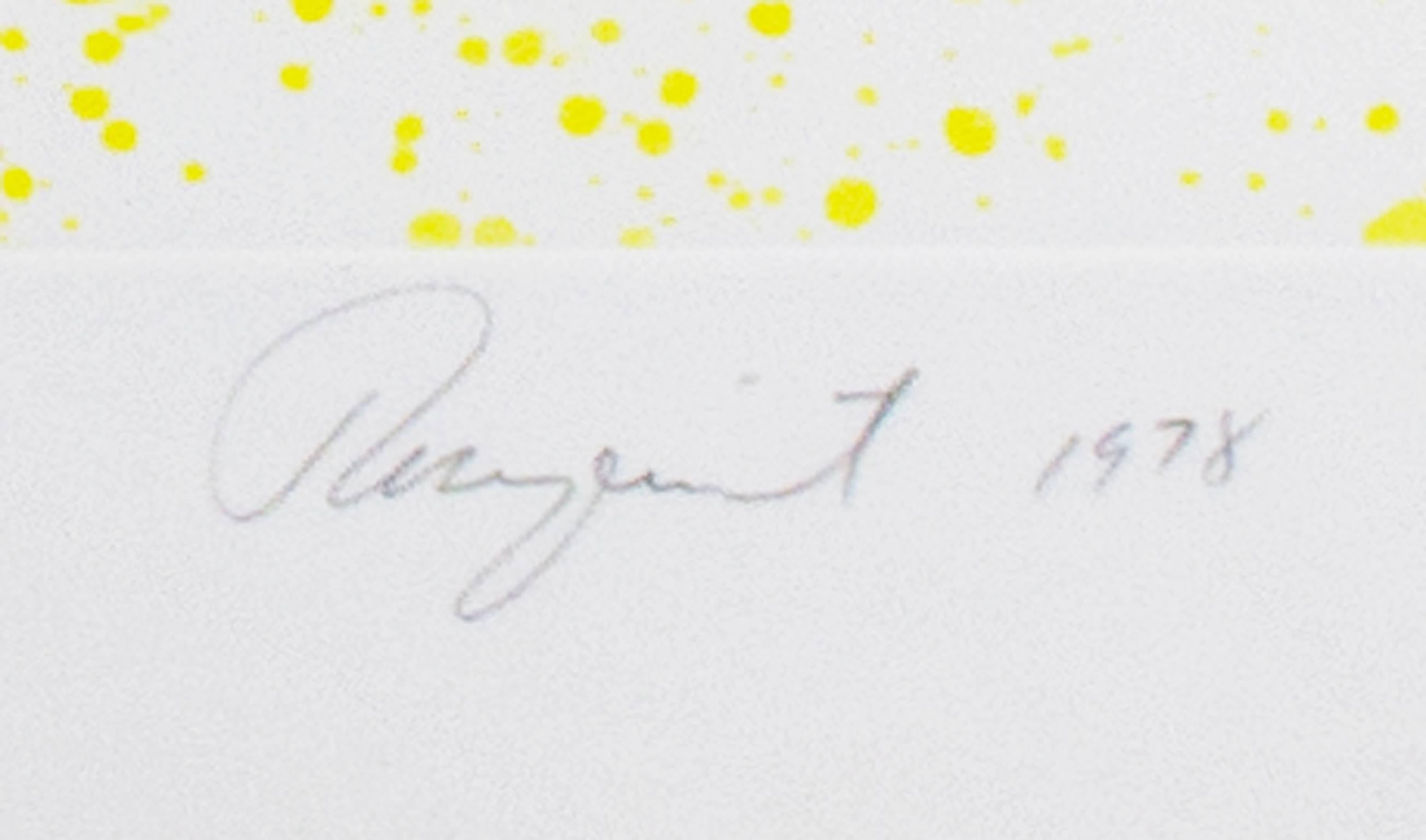 Late 20th century abstract etching yellow ink splatter geometric shapes - Print by James Rosenquist