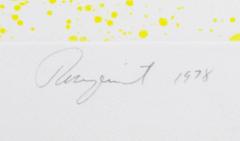 Late 20th century abstract etching yellow ink splatter geometric shapes