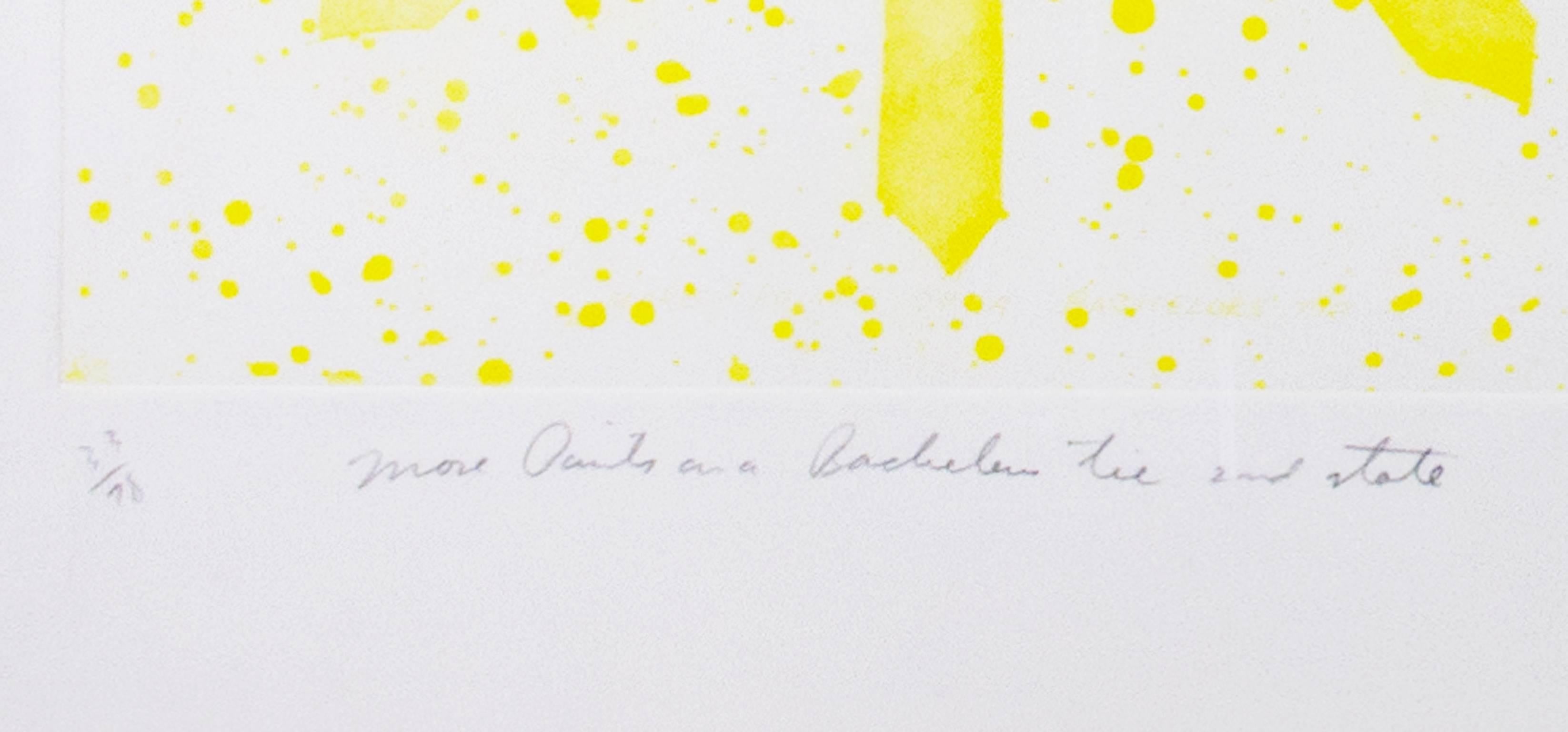 Gravure abstraite de la fin du 20e siècle, encre jaune éclabousssée, formes géométriques - Pop Art Print par James Rosenquist