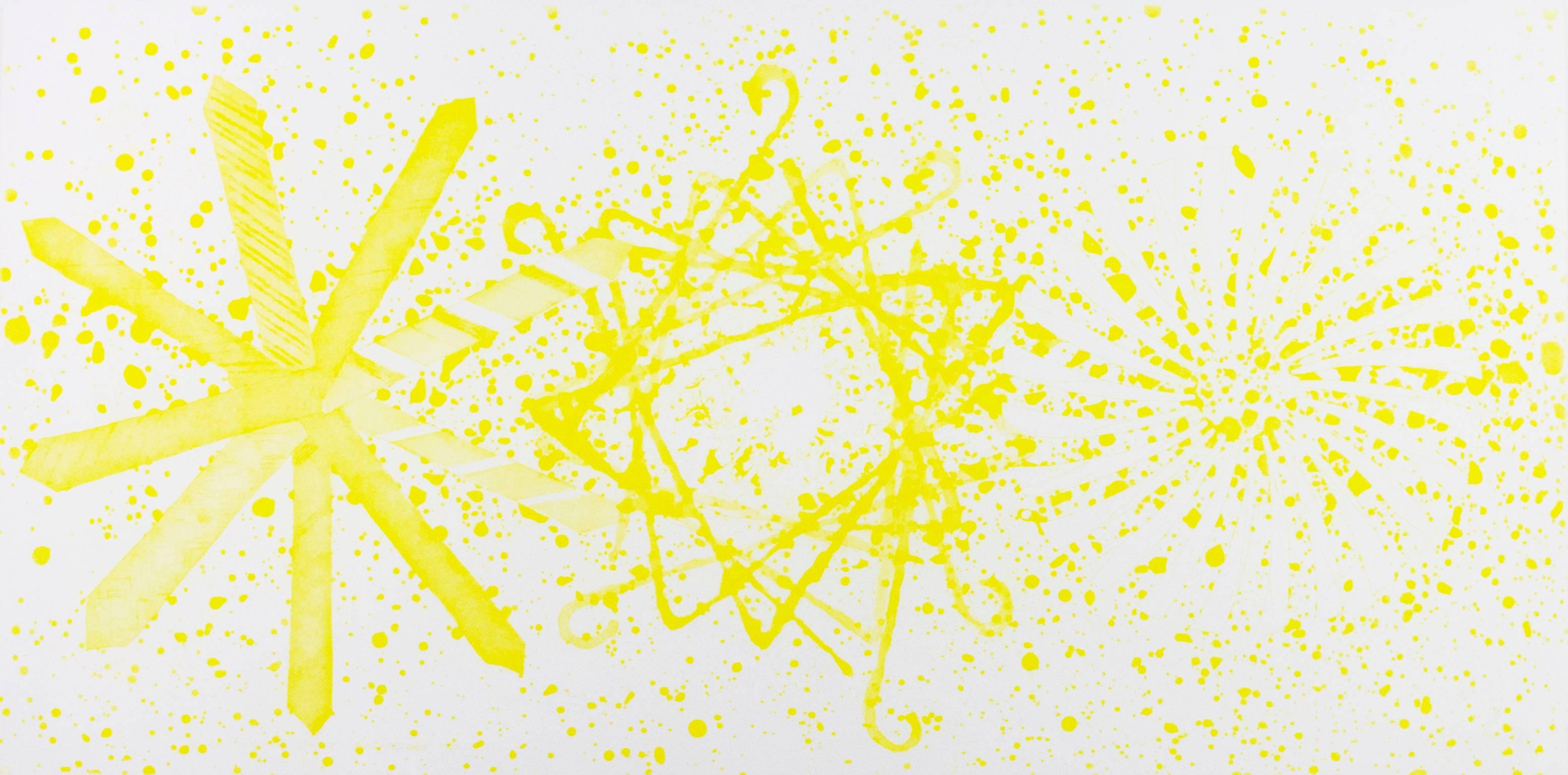 James Rosenquist Abstract Print - Late 20th century abstract etching yellow ink splatter geometric shapes