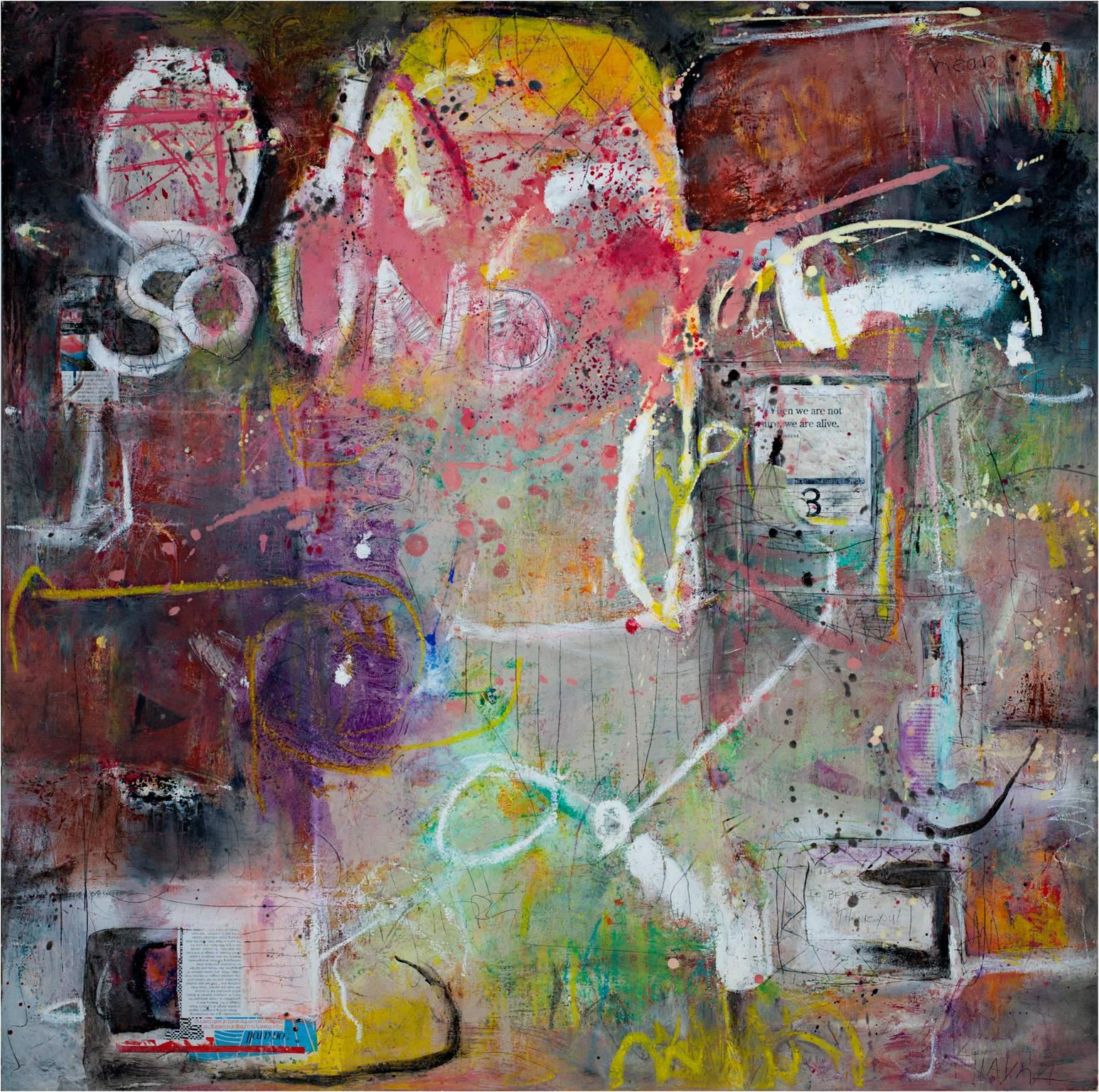 "Sound" Mixed Media abstract signed dada text grunge graffiti expressionist bold