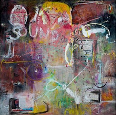 "Sound" Mixed Media abstract signed dada text grunge graffiti expressionist bold