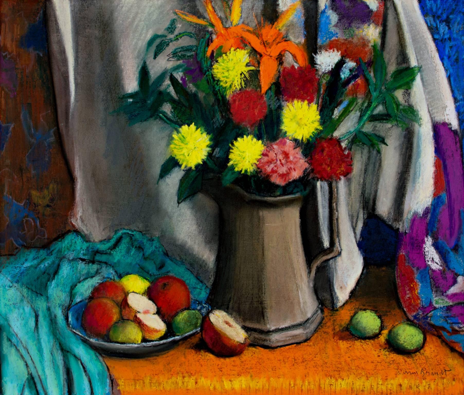 Warren Brandt Still-Life -  late 20th century still life oil painting with flowers and fruit signed