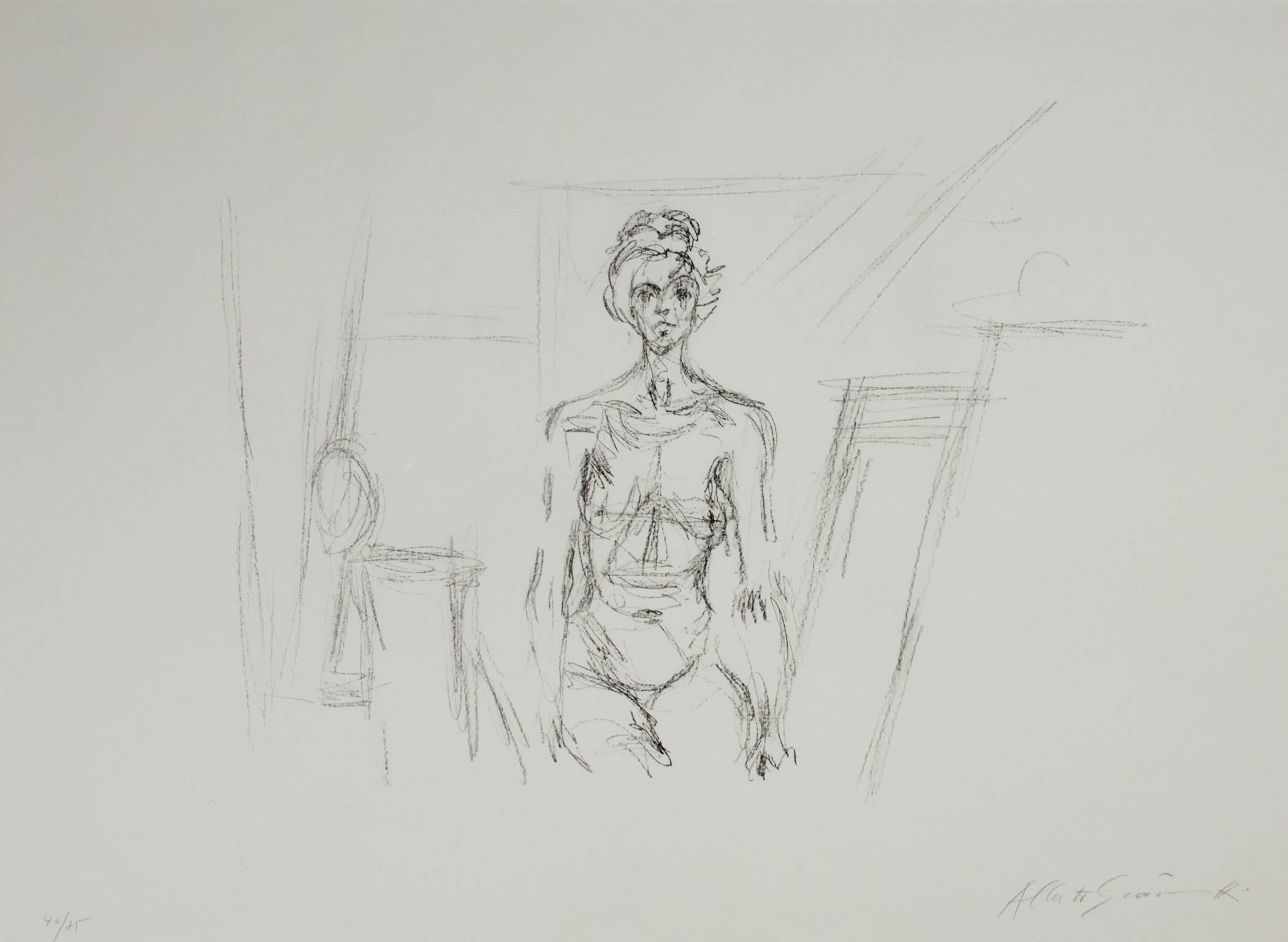 Nu Assis" d'Alberto Giacometti, nu assis, est une lithographie originale numérotée 40 sur 75. Elle date de 1961 et est signée en bas à droite. 

22" x 30" art
31 1/4" x 39 1/4" encadré

"La remarquable carrière d'Alberto Giacometti retrace les
