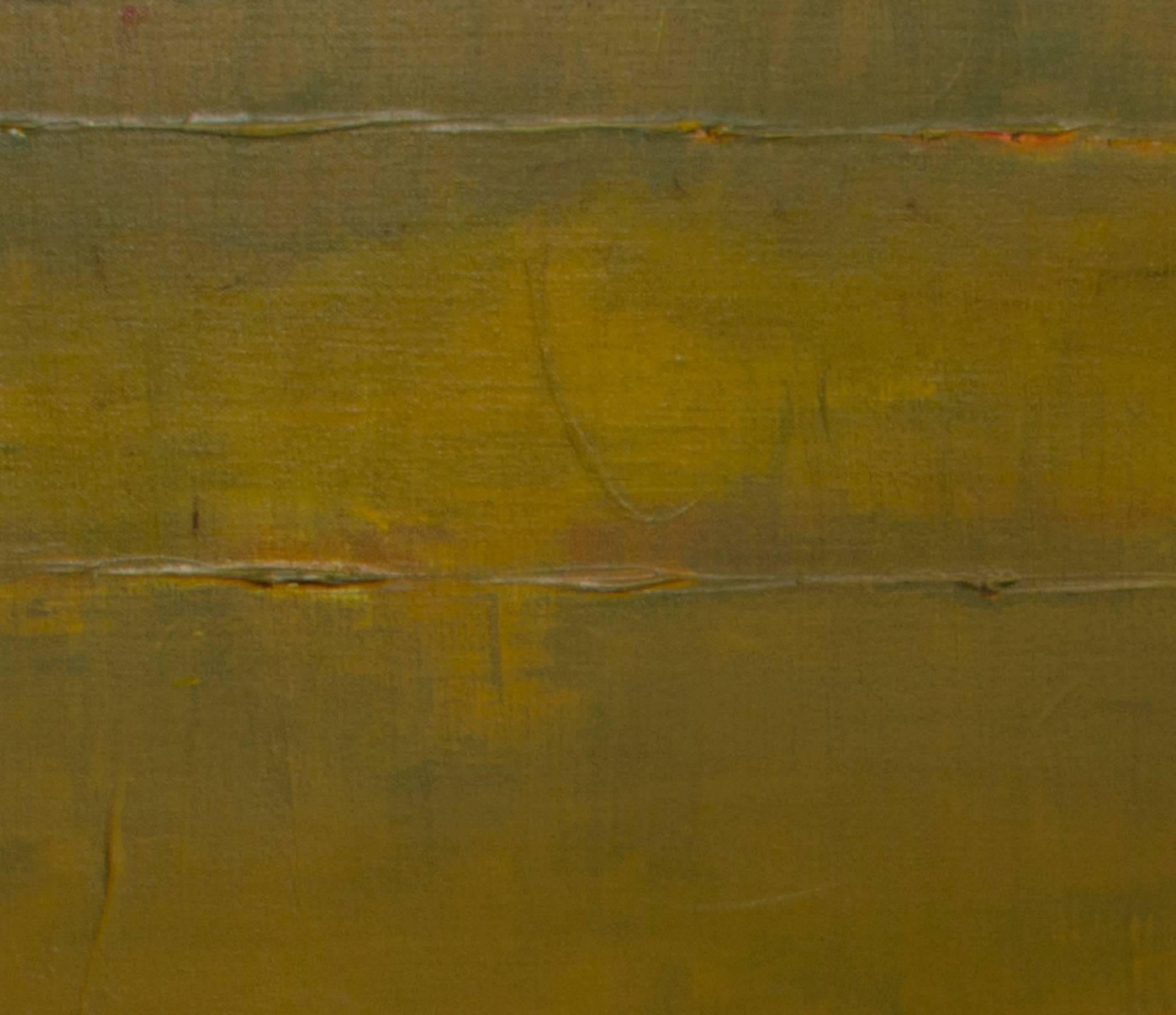 Contemporary abstract oil painting purple pink yellow green minimalist - Color-Field Painting by Deirdre Schanen