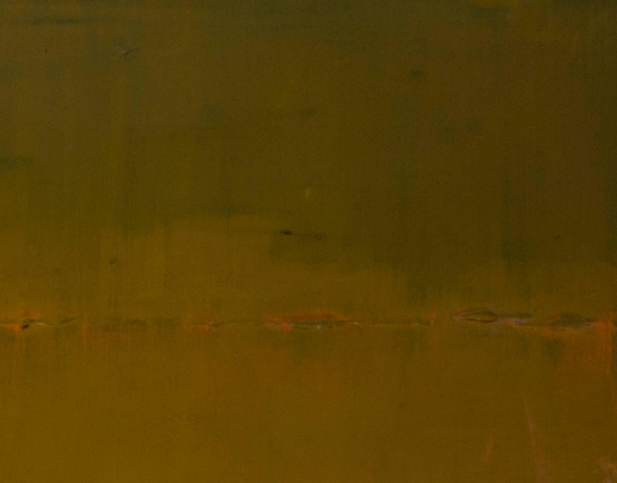 Contemporary abstract oil painting purple pink yellow green minimalist - Brown Abstract Painting by Deirdre Schanen