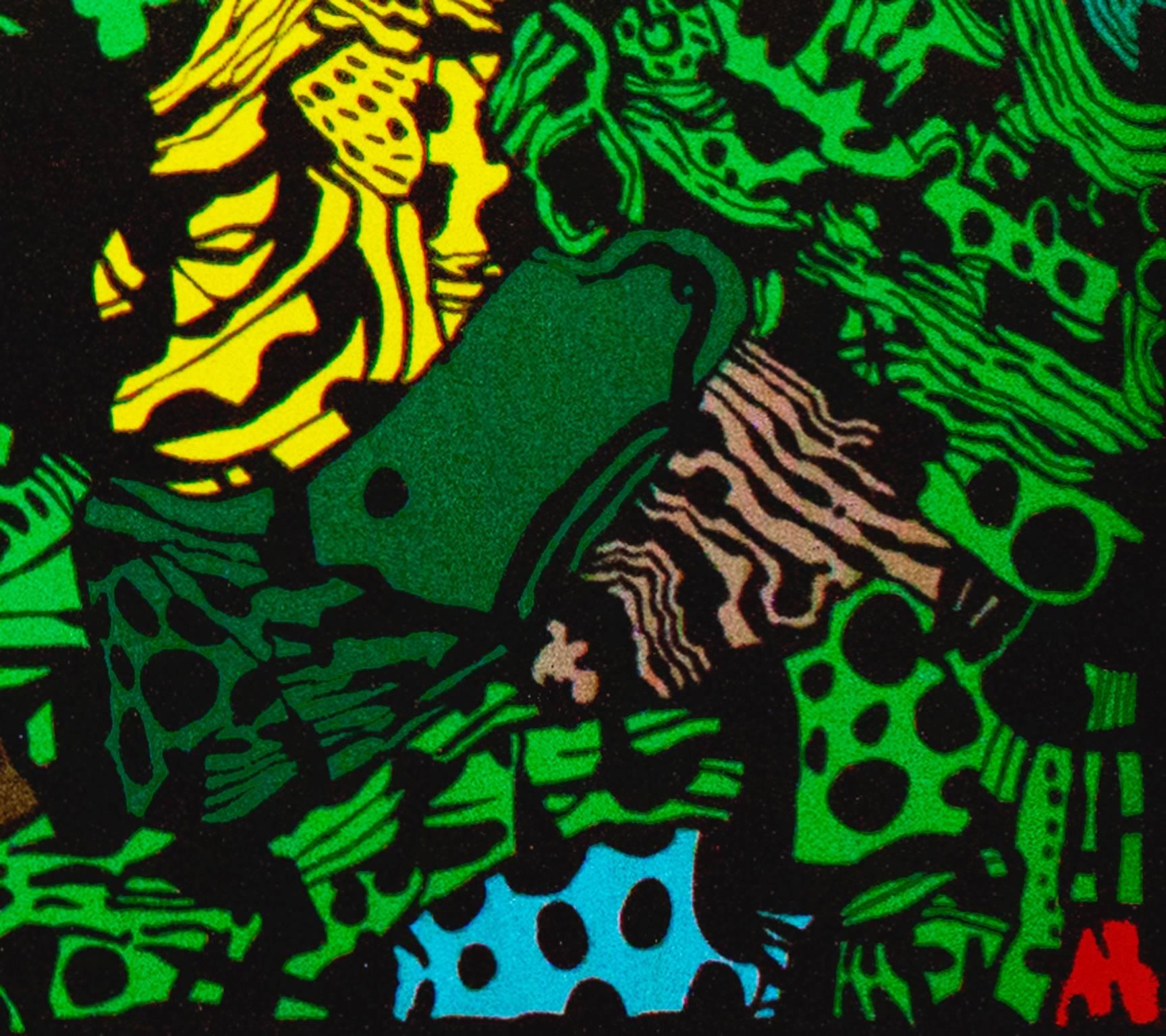 Pezzo astratto di dichiarazione Colore pop Texture vibrante anni '70 Funky Groovy Fun Firmato - Painting di Joseph Rozman