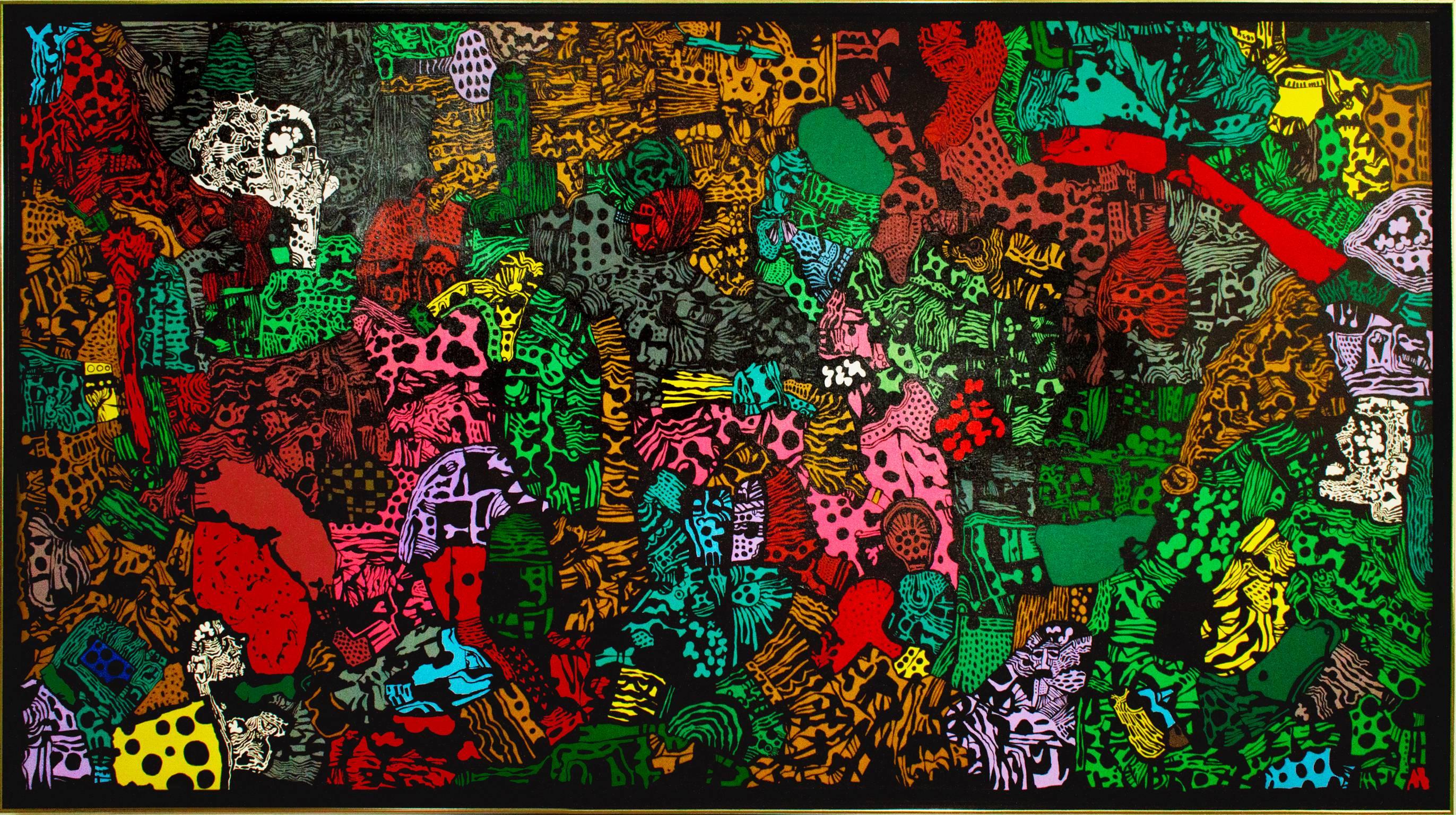 Pezzo astratto di dichiarazione Colore pop Texture vibrante anni '70 Funky Groovy Fun Firmato - Abstract Painting Nero di Joseph Rozman