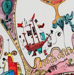 20th century colorful abstract landscape watercolor and ink painting