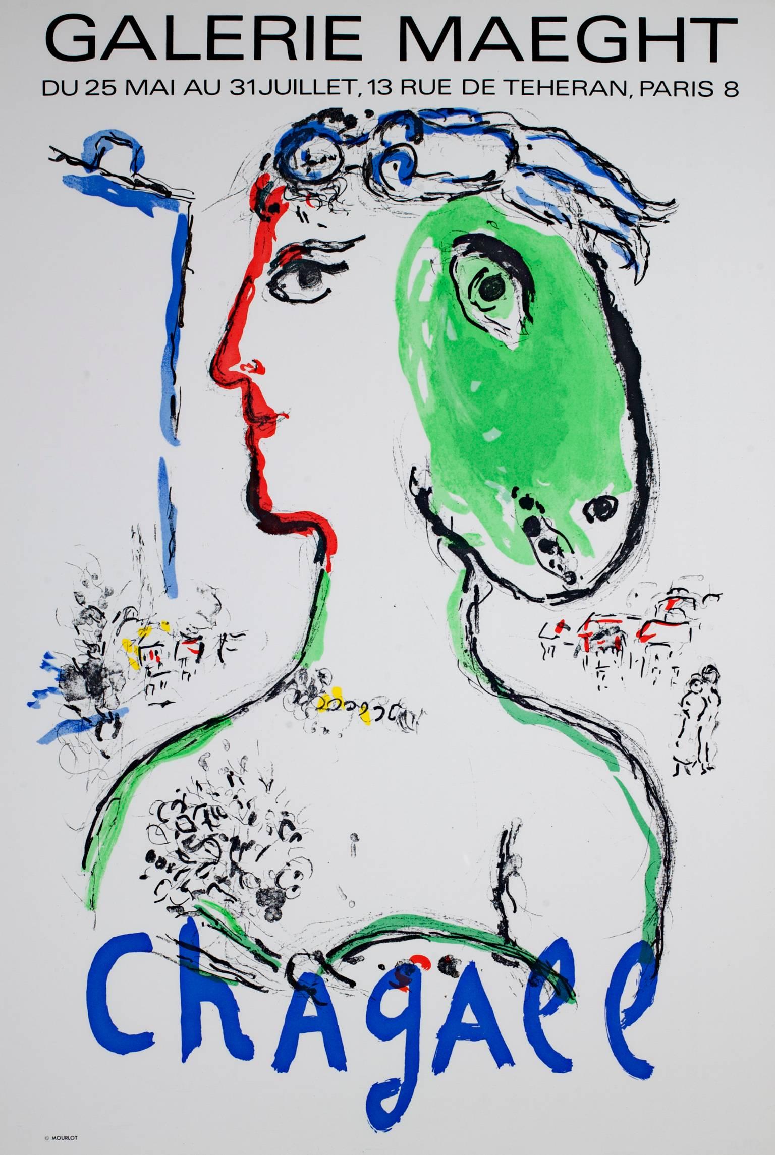 Marc Chagall "L'Artist Phoenix Poster" für die Galerie Maeght von 1972. Sie stammt aus der Auflage von 5000 Stück.

30 1/2" x 20" Kunst
40 1/2" x 32 1/4" Rahmen

Marc Chagall war ein in Russland geborener französischer Maler und Designer, der sich