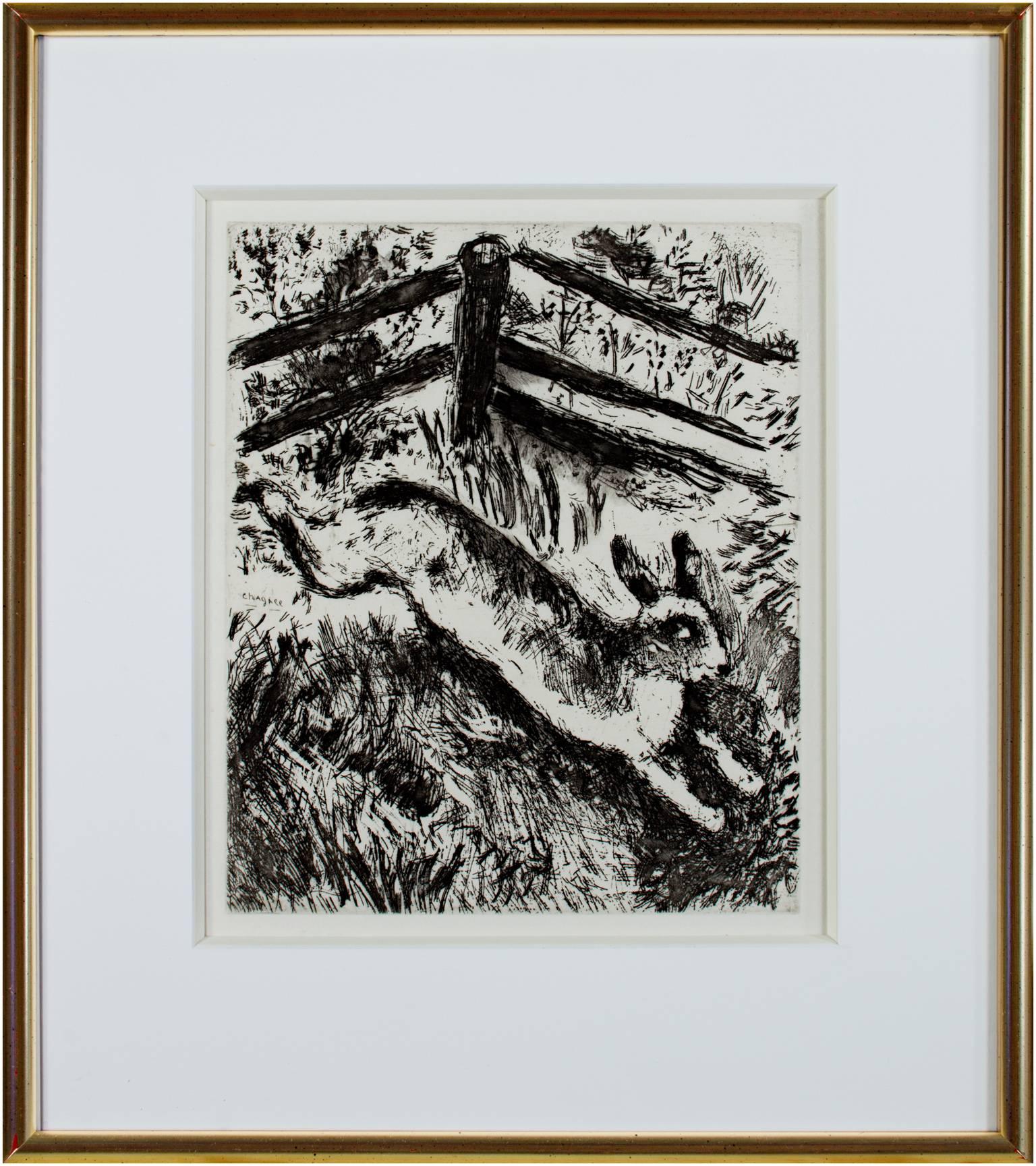 Rabbit- from Fontaine's Fable (Original etching) - Print by Marc Chagall
