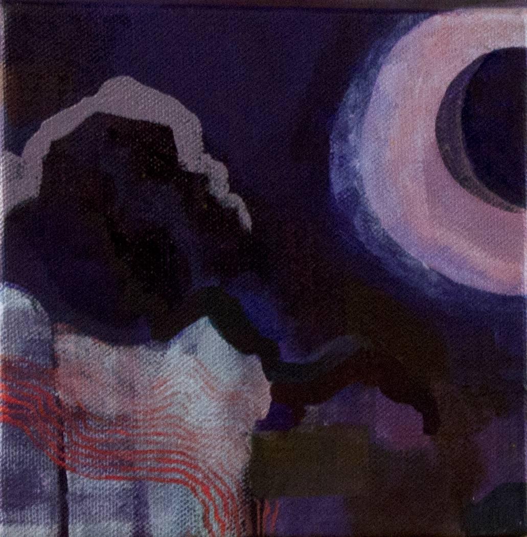 Abstract Painting Ananda Kesler - Oreiller «nging Gardens of Babylon 6 » en acrylique signé, abstrait foncé et cryptique profond