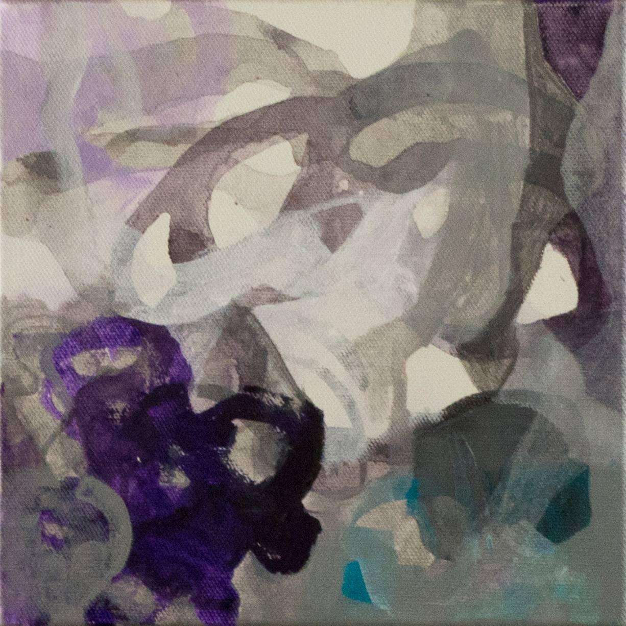 "Intertwine" est une peinture abstraite à l'acrylique sur toile de 2016 d'Ananda Kesler, composée de violet, bleu, gris, blanc et noir. Signé au verso.

8" x 8"

Ananda Kesler est née à Haïfa, en Israël. En 2002, elle a obtenu une licence en