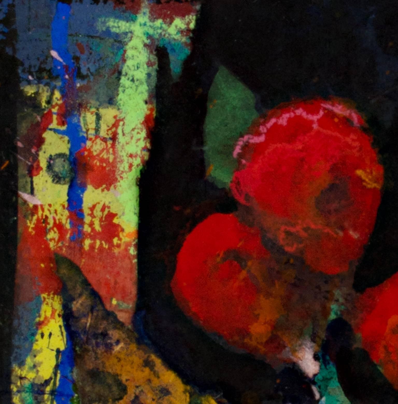 Red Flowers (mixed media on paper, framed) 1