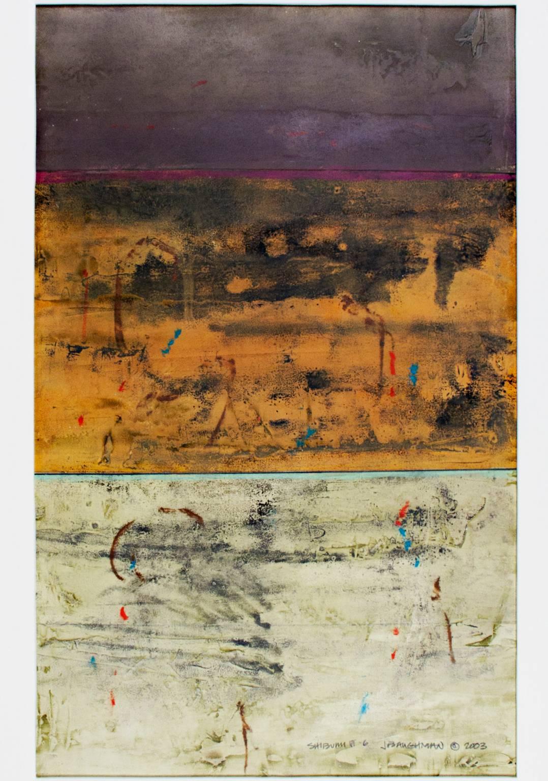 "Shibumi VI-6" è un'opera d'arte a tecnica mista del 2003 dell'artista astratto americano John Baughman. È intitolato, firmato e datato in basso a destra.

36" x 22 1/2" art.
45" x 31 3/4" incorniciato

Baughman è un artista a tecnica mista