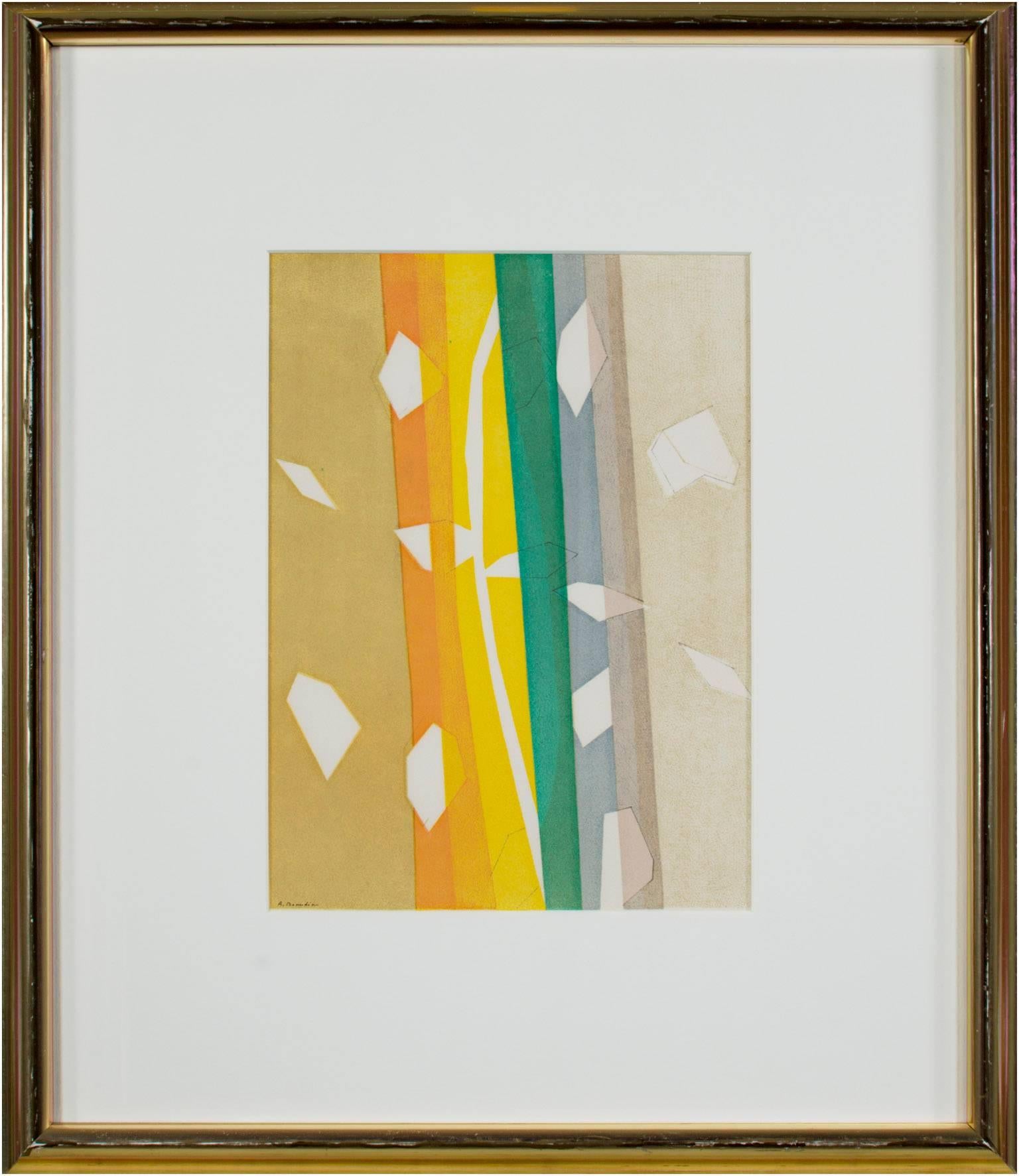 Bunte abstrakte Lithographie-Blätter des 20. Jahrhunderts, signiert (Braun), Abstract Print, von Andre Beaudin