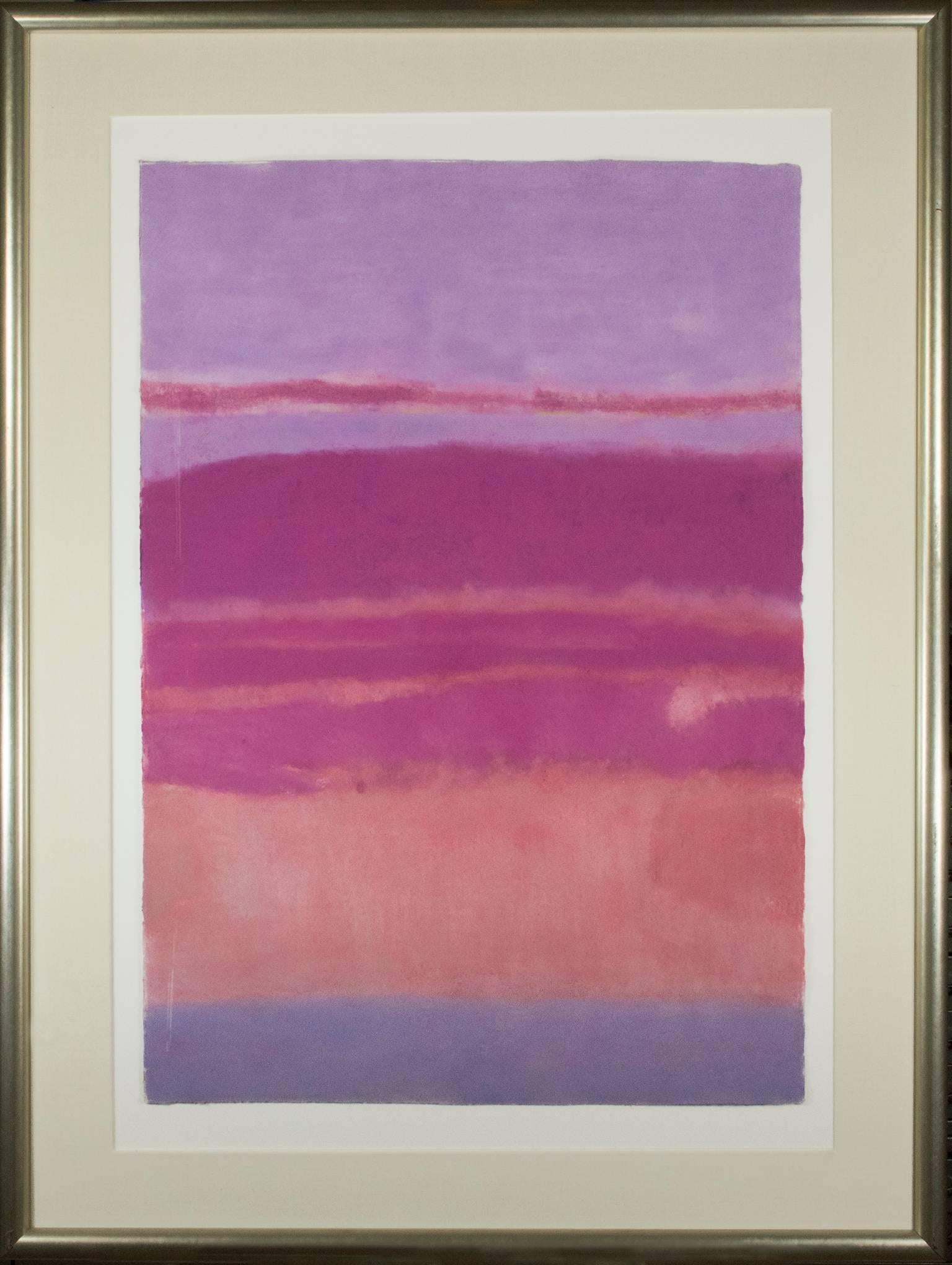 « Paysage rose et rouge », un pastel abstrait de Sue Bartfield  2