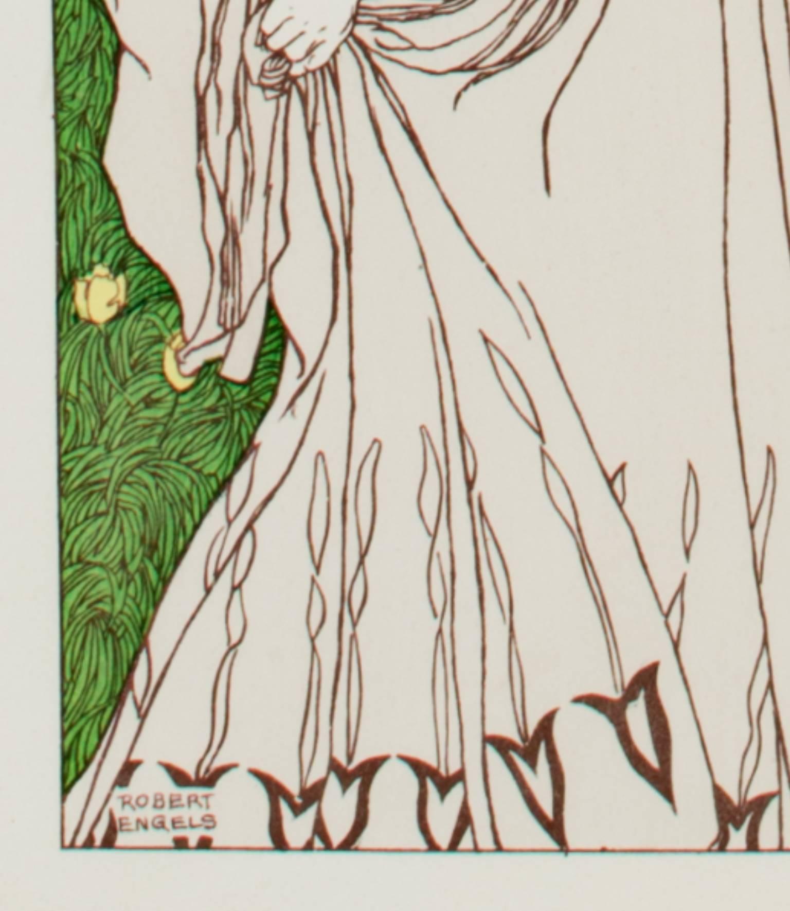 „Le Passant“, Original farbige Lithographie  (Beige), Figurative Print, von Robert Engels
