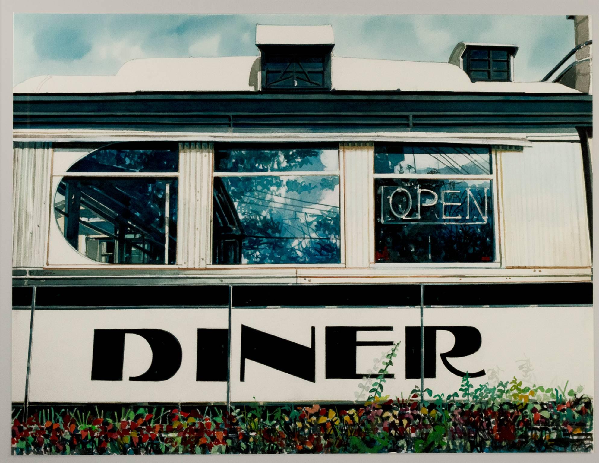 "Diner" ist ein original signiertes Aquarell von Bruce McCombs. Es stellt die Fassade eines Diners dar, wobei auf Reflexion, Atmosphäre und Licht geachtet wurde. 

22" x 29 1/2" Kunst
25" x 32 1/2" gerahmt

Statement des Künstlers: "Seit den frühen