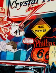 zeitgenössischen Realist Aquarell Malerei Innenraum rot Auto Zeichen bunt signiert