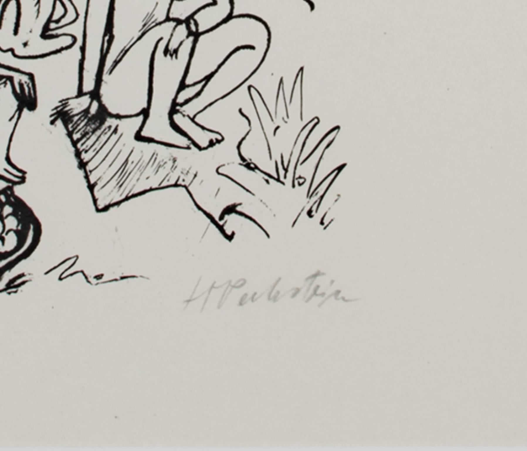 Nu féminin Bébé Famille 1910 Lithographie originale en noir et blanc signée - Print de Max Pechstein