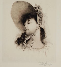 "Young Girl With Hat, " an Etching signed by Frederick M. Spiegle