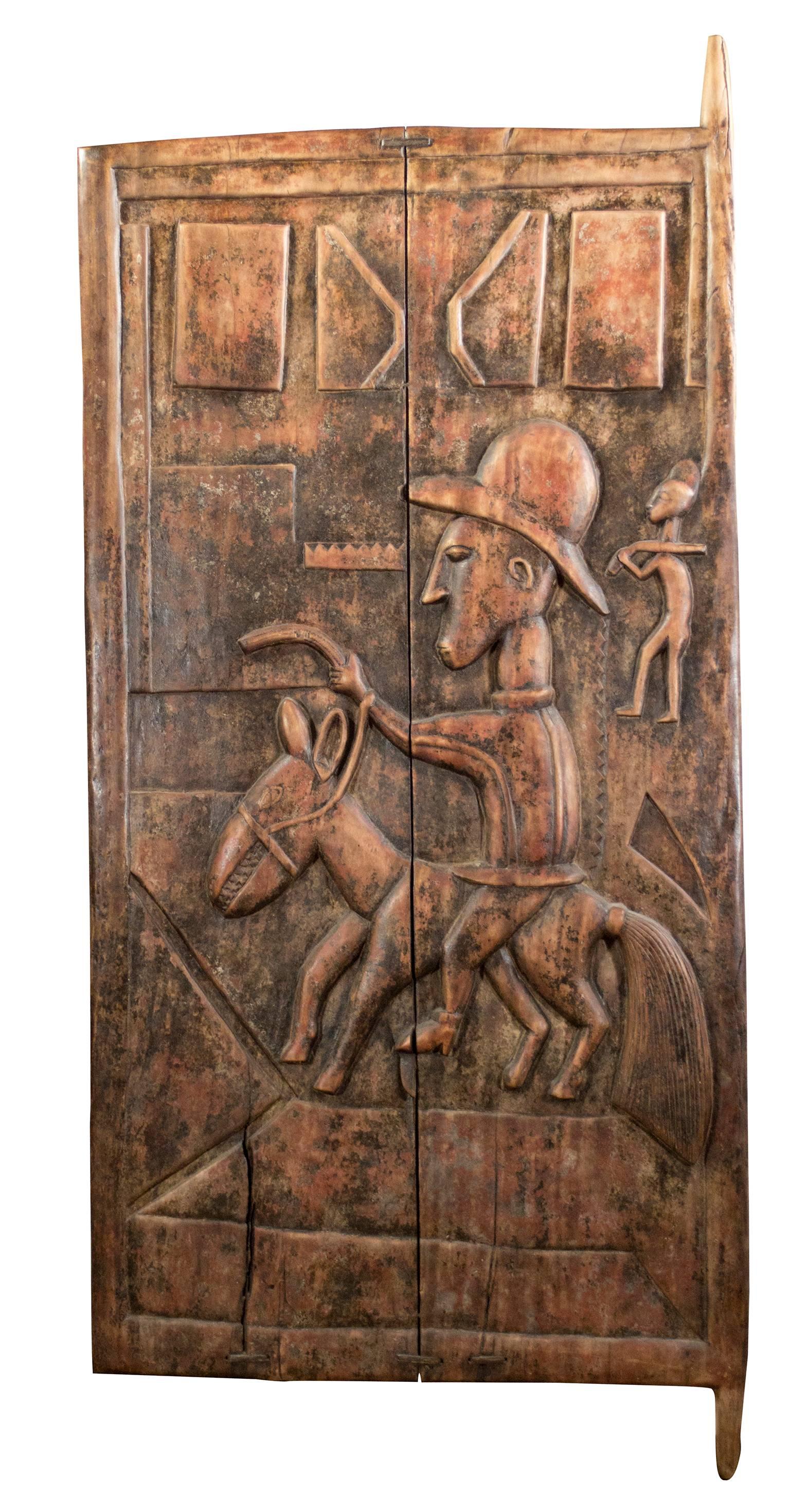 Unknown Figurative Sculpture - "African Baule Colonial Door, " Carved Wood created in 1930