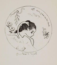 Antique "Projet D'Assiette, " from first ed. of 50 Original Zincographie by Paul Gauguin