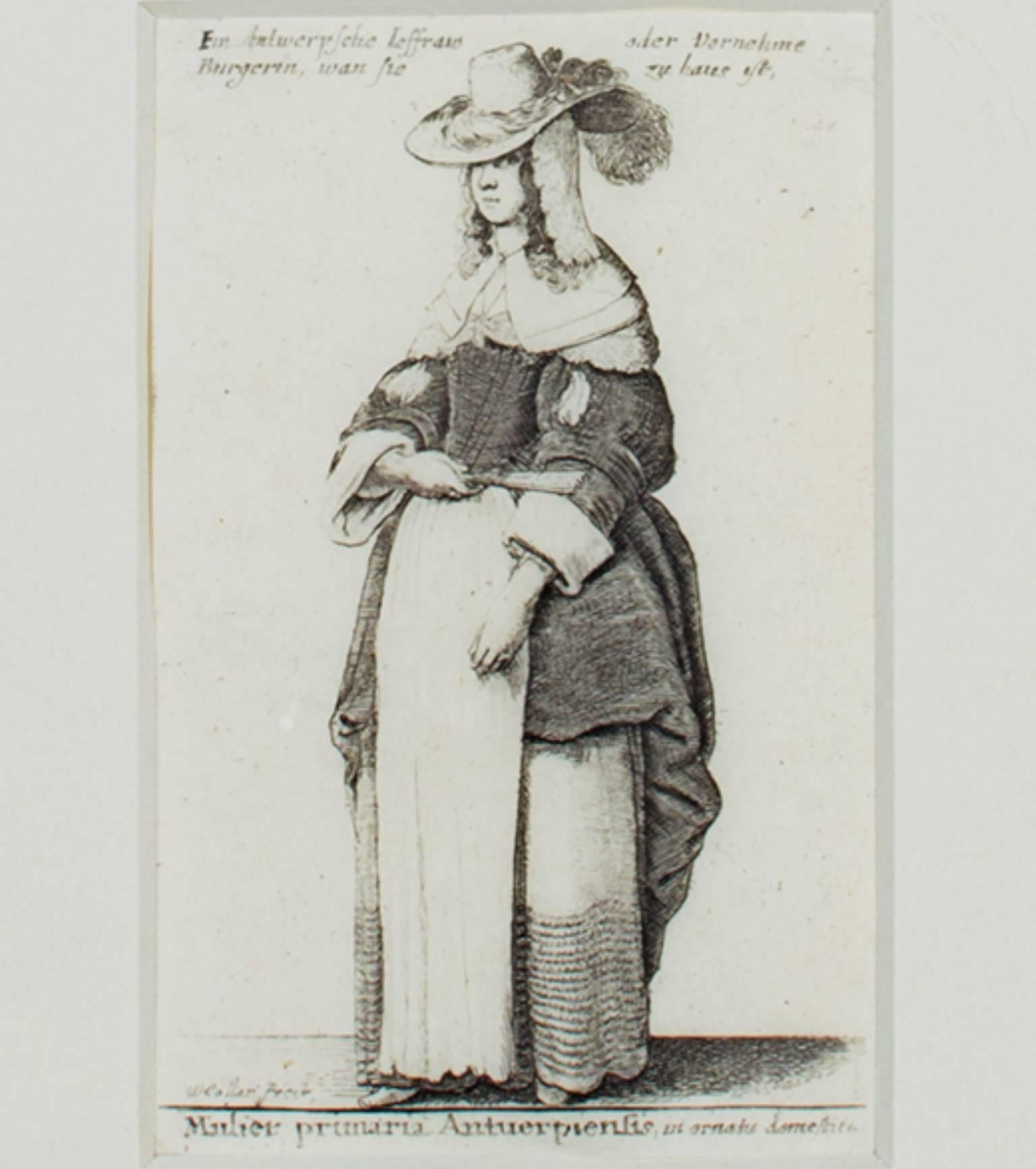"Woman in a European National Dress," original engraving by W. Hollar