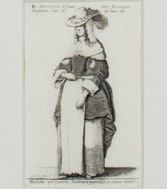 "Woman in a European National Dress," original engraving by W. Hollar