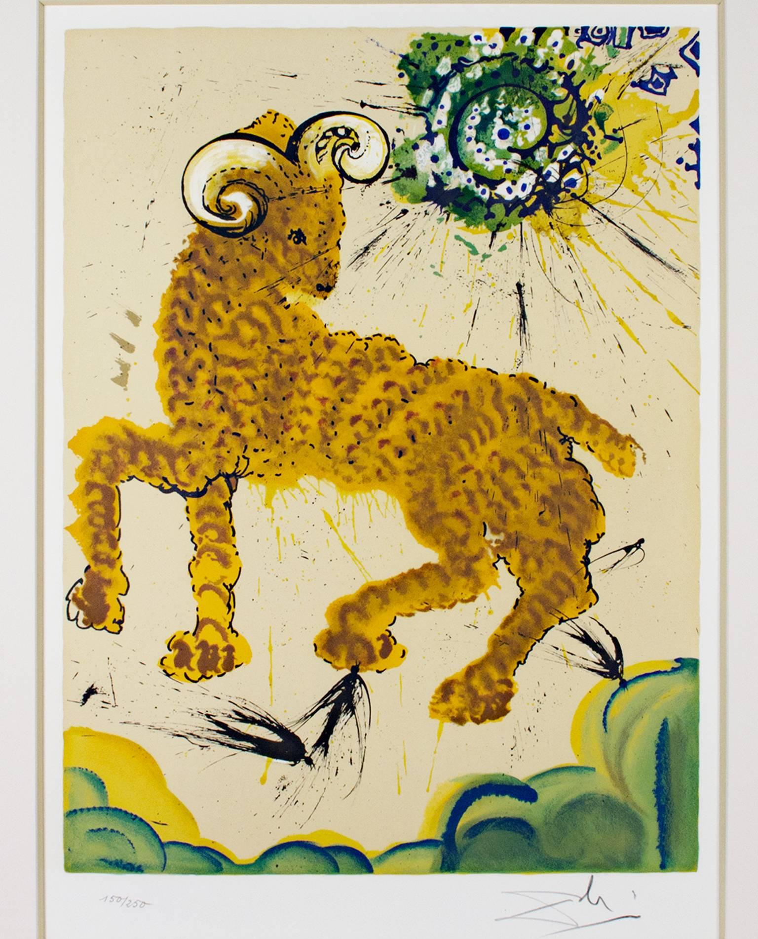 Salvador Dalí Animal Print - "Signs of the Zodiac Series: Aries, " Original Color Lithograph signed by Dali
