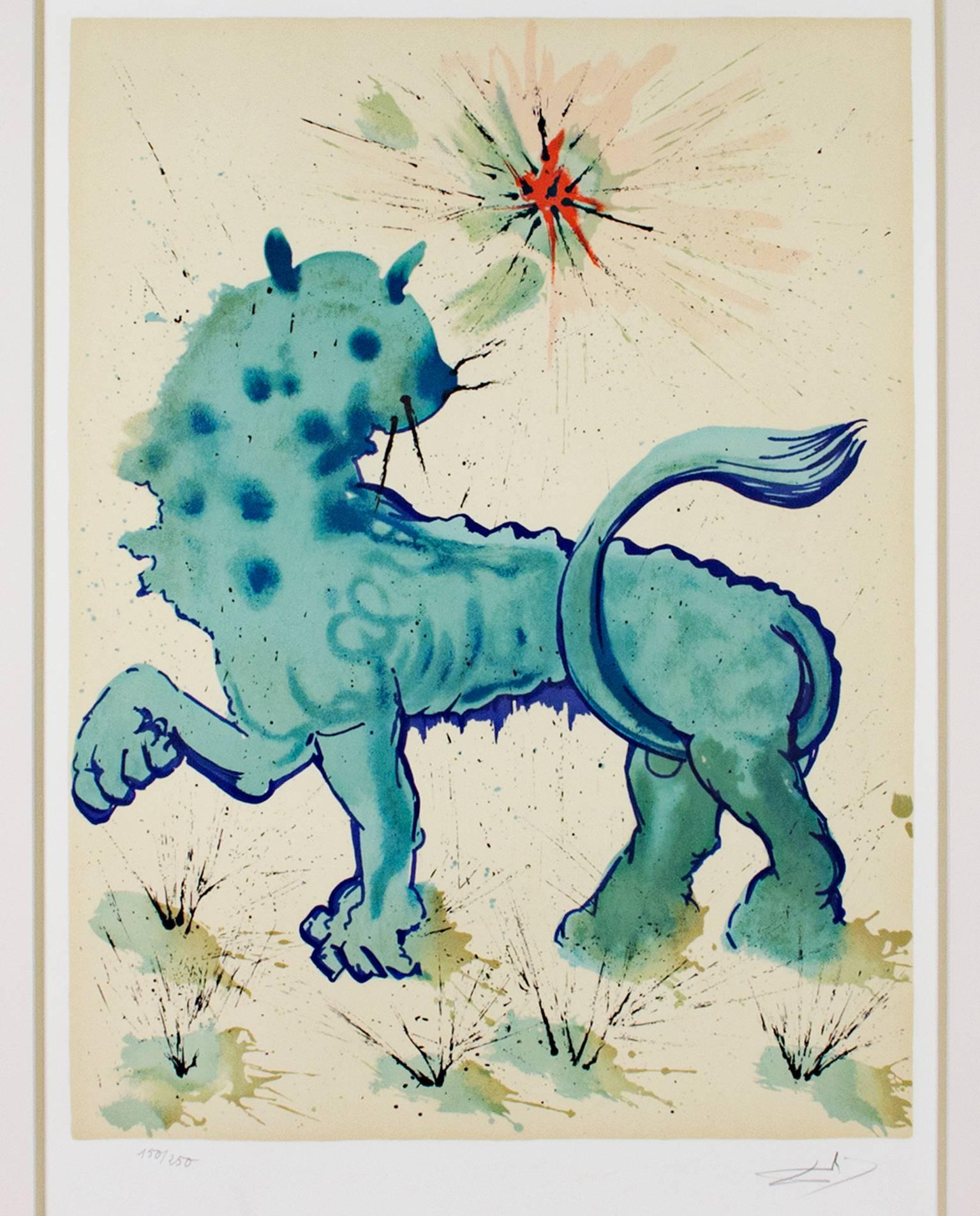 Salvador Dalí Animal Print - "Signs of the Zodiac Series: Leo, " Original Color Lithograph signed by Dali