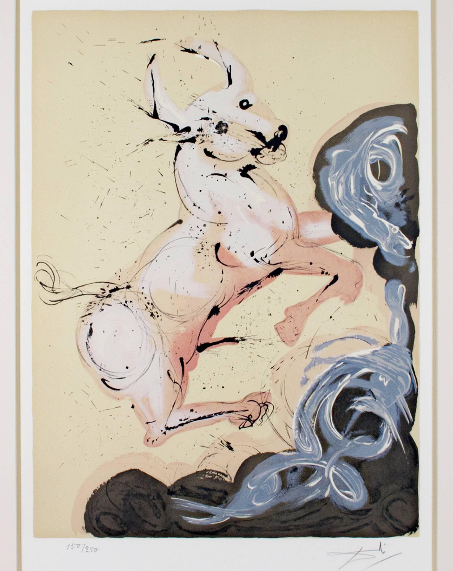 Salvador Dalí Animal Print - "Taurus" from Signs of the Zodiac Series, Original Color Litho signed by Dali