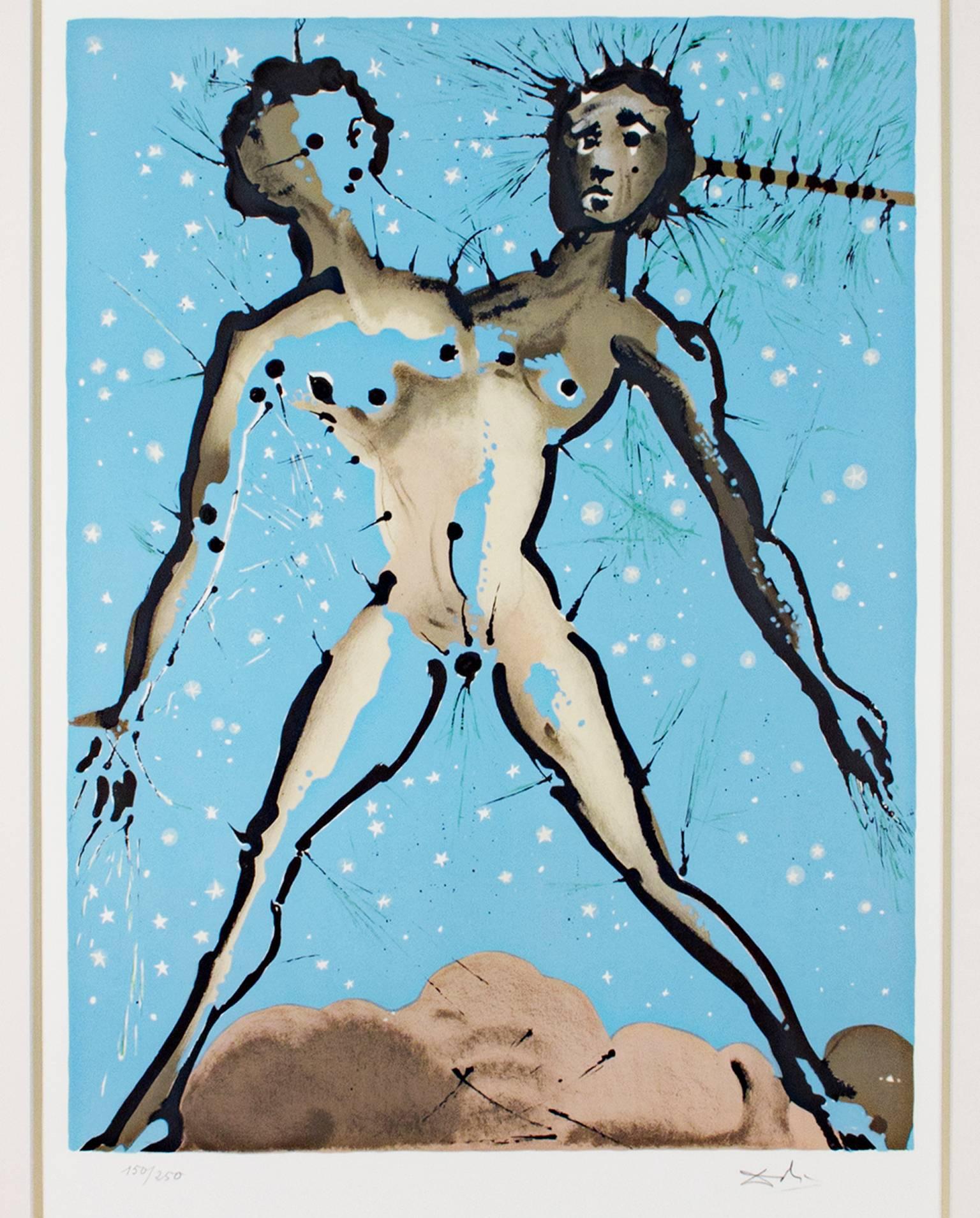 Salvador Dalí Figurative Print - "Signs of the Zodiac Series: Gemini, " Original Color Lithograph signed by Dali
