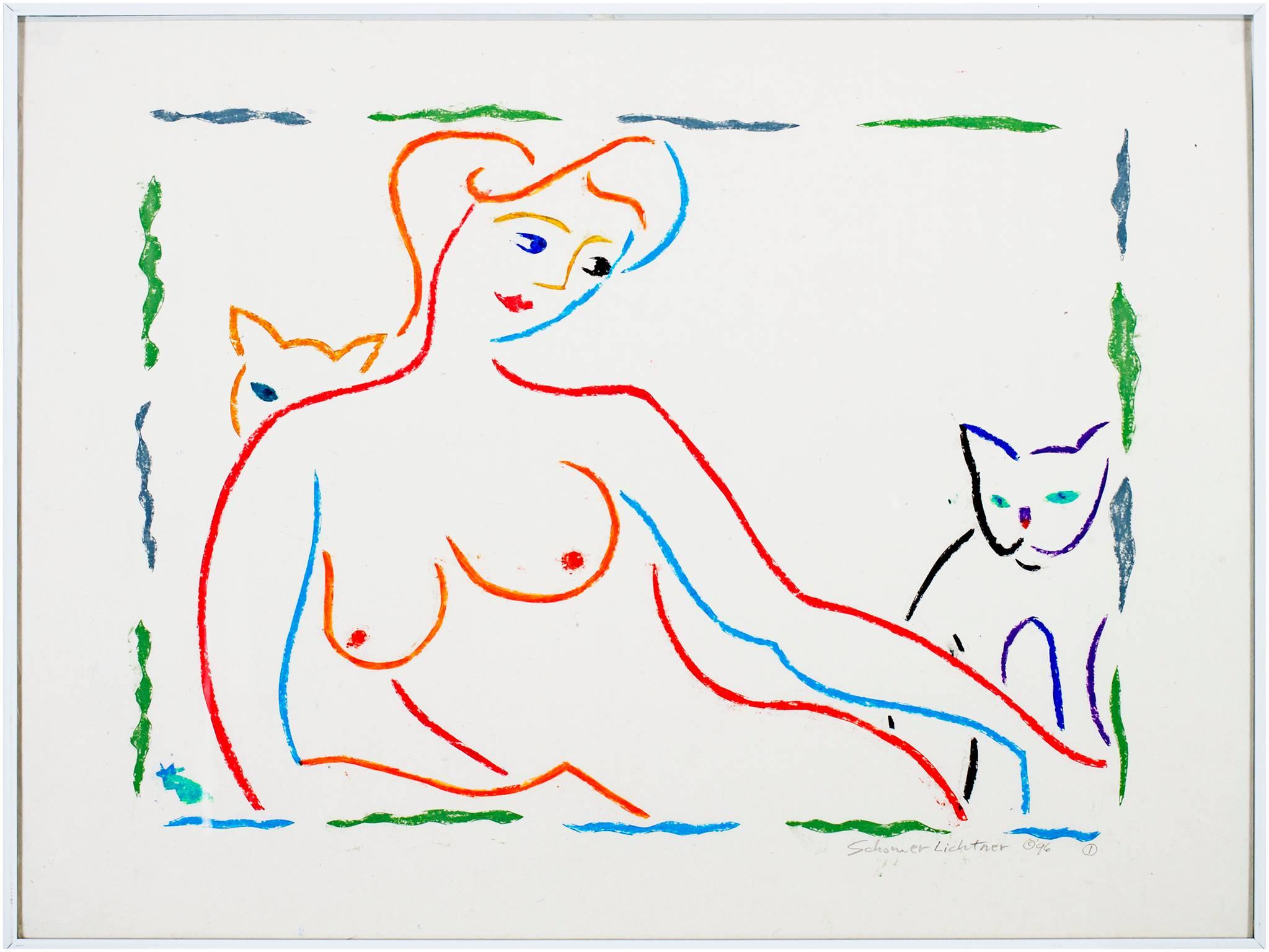 Nude and Cat #1 - Print by Schomer Lichtner