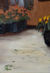 Pintura al óleo figurativa contemporánea escena de flores de interior artista femenina firmada