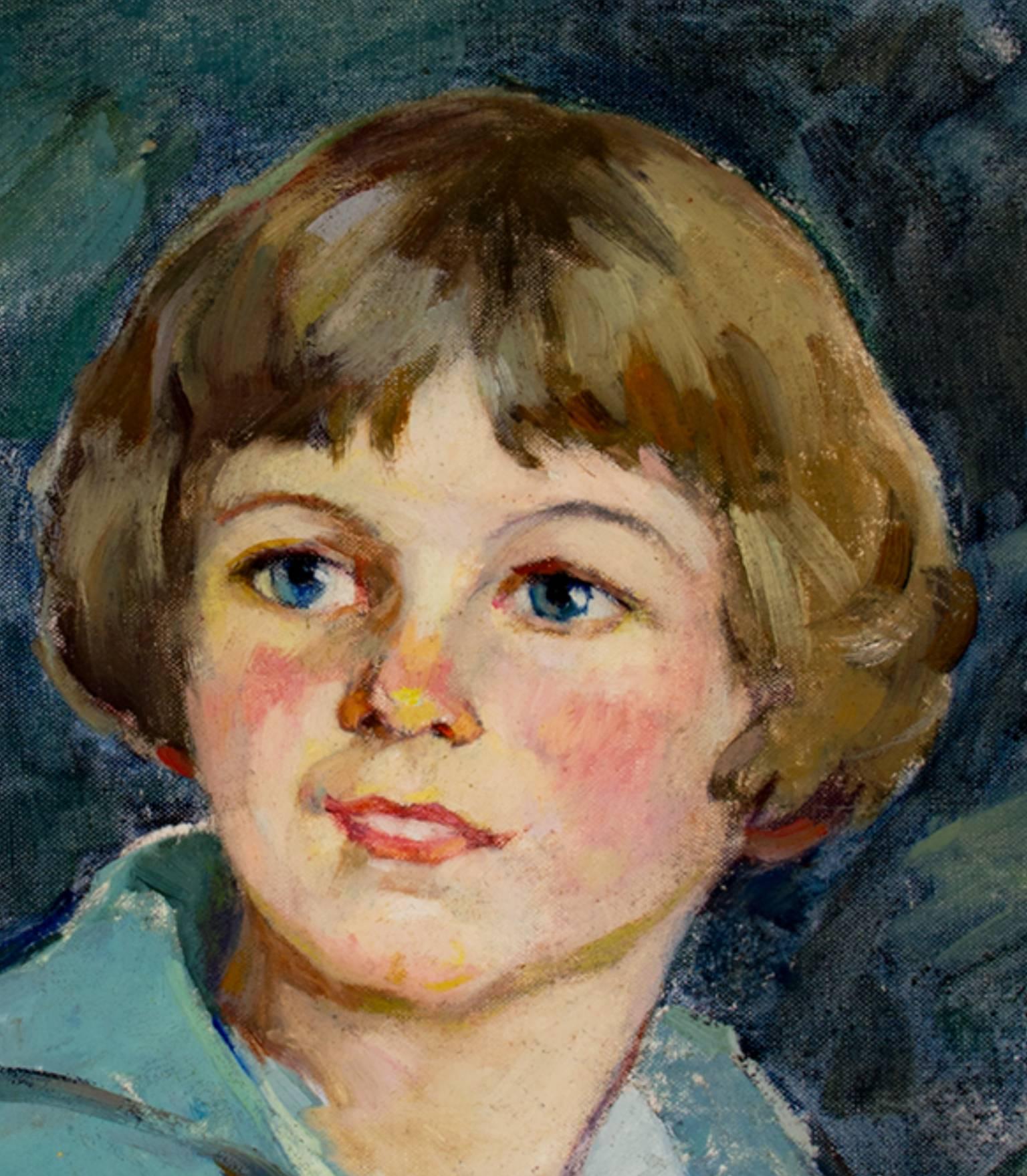 Siglo XX pintura al óleo retrato tema niño artista femenino firmado - Painting impresionista estadounidense de Pauline Palmer