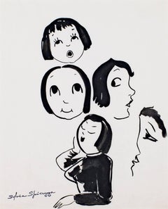 "Cinco caras nº 736", dibujo en tinta negra firmado por Sylvia Spicuzza