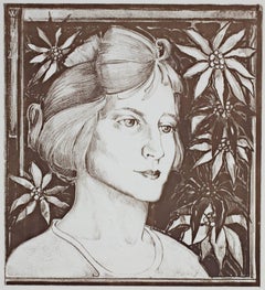 ""Mädchen mit Blumen", Lithographie, signiert von einem unbekannten Künstler (WJR)