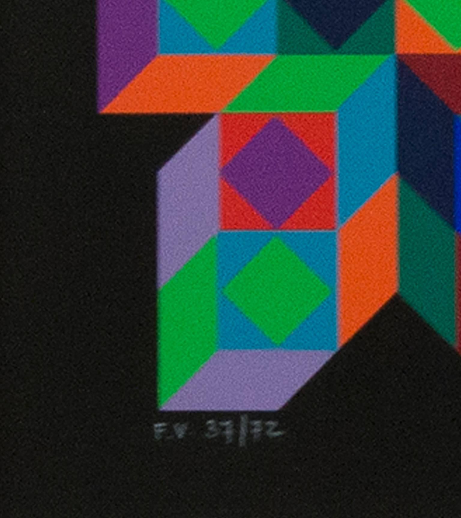F.V. 37/72 - Black Abstract Print by Victor Vasarely